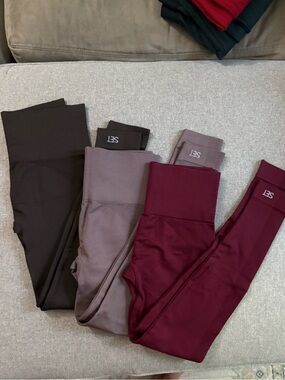 SET Active Womens Leggings Trio - Brown, Taupe, Burgundy- Bundle